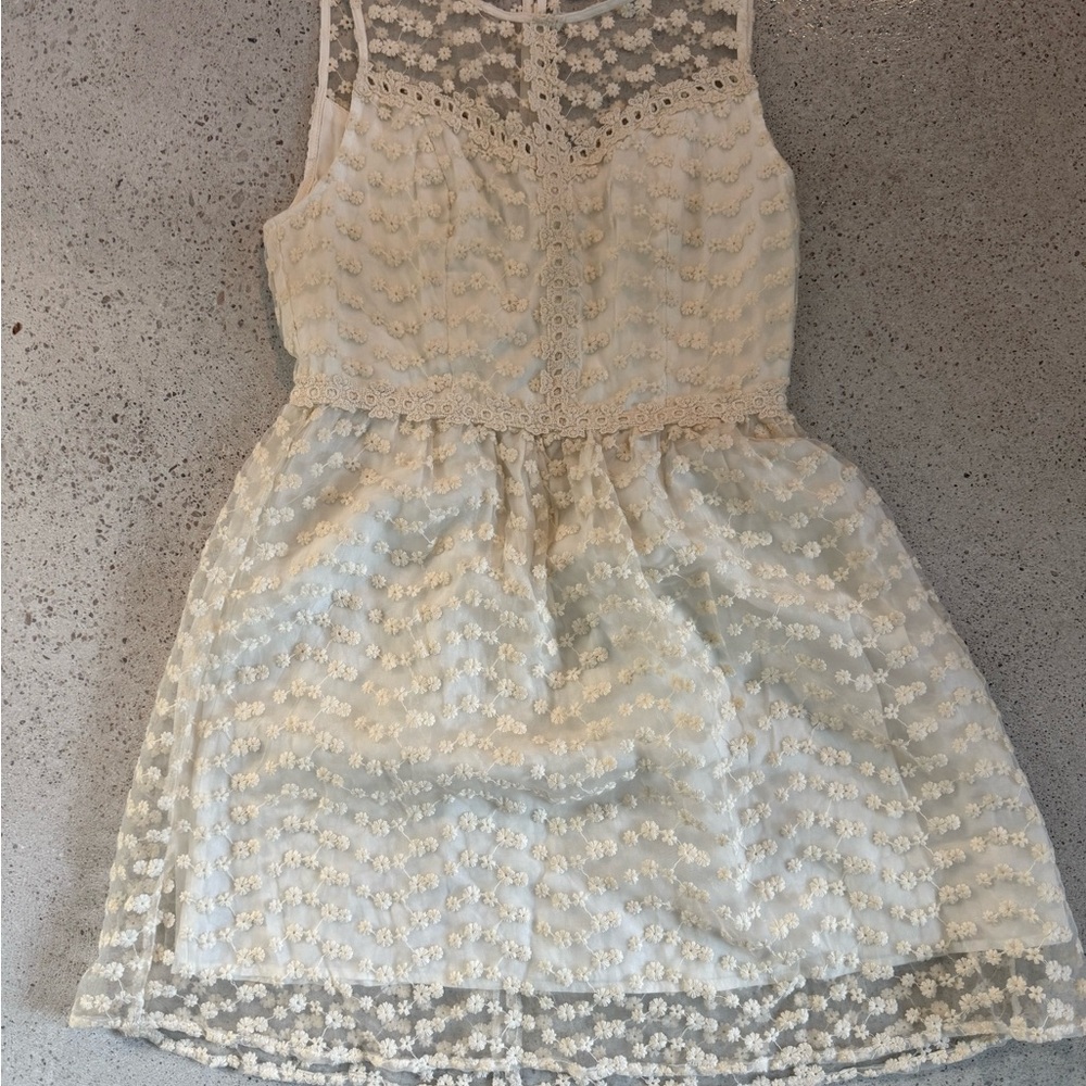 Altar'd State Cream Lace Floral Fit-and-Flare Dress